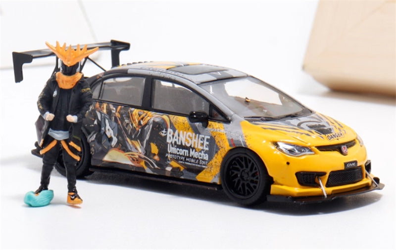 COOL.CAR Honda Civic FD2 explosive redesign mecha livery Yellow Figure Version Limited Edition 500PCS ONLY 1:64 Car Pre-built Model view2