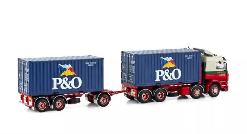 WSI SCANIA 3 SERIES 8X2 TAG AXLE RIGED DRAWBAR CONTAINER COMBI - 7 AXLE + 2X 20FT CONTAINER FA. JAC. FIJAN & ZN. 1:50  DIECAST Truck Lorry