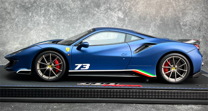 BBR MODELS Ferrari 488 Pista #73 Abu Dhabi Blue Limited Edition Leather base 1:18 Car Pre-built Model view7