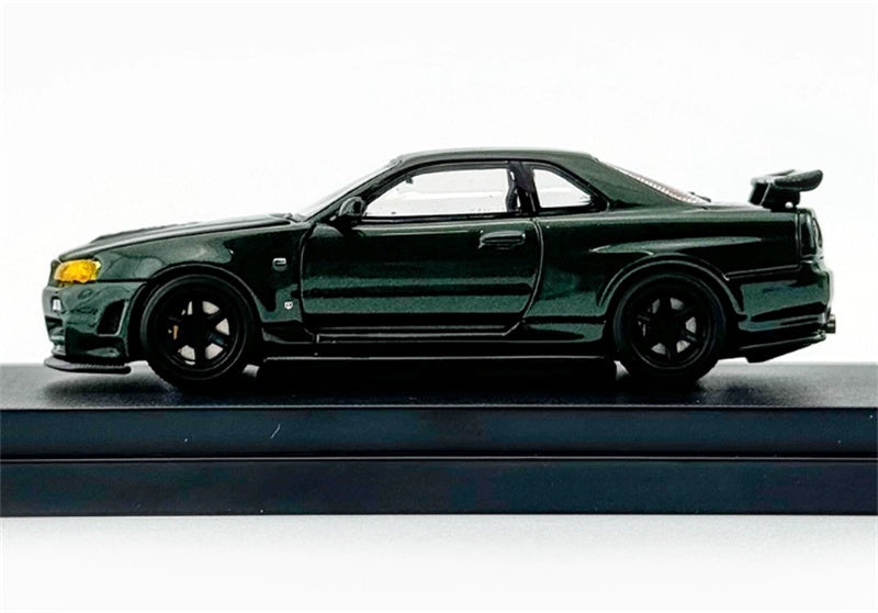 MOTORHELIX NISSAN SKYLINE GT-R R34 (NISMO) Customized Dark Green Limited Edition 699PCS ONLY 1:64 Car Pre-built Model view4