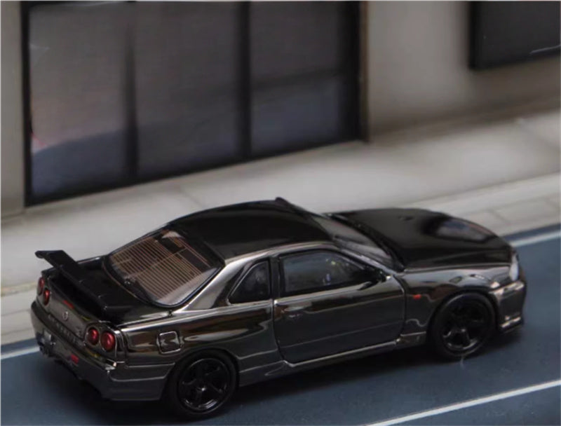 SW Nissan Skyline GTR BNR34 V-SPEC-II gray Limited Edition 299PCS ONLY 1:64 Car Pre-built Model view4