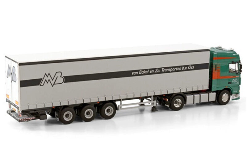 WSI DAF XF 95 SUPER SPACE CAB 4X2 CURTAINSIDE TRAILER - 3 AXLE VAN BAKEL 1/50 Truck Pre-built Model