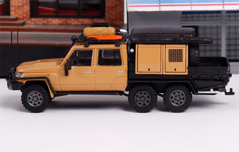 Autobots Models Toyota Land Cruiser LC79 Pickup Camping Vehicle Yellow dual layout 6*6 Heavy modification of Tu Ao 1:64 Truck Pre-built Model view3