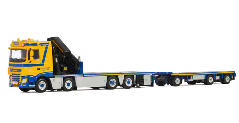 WSI  DAF XF SPACE CAB MY2017 8X2 TAG AXLE RIGED COMBI FLAT BED-7 AXLE PALFINGER PK 65002 SH JIB MEERKERK 1:50 DIECAST Truck
