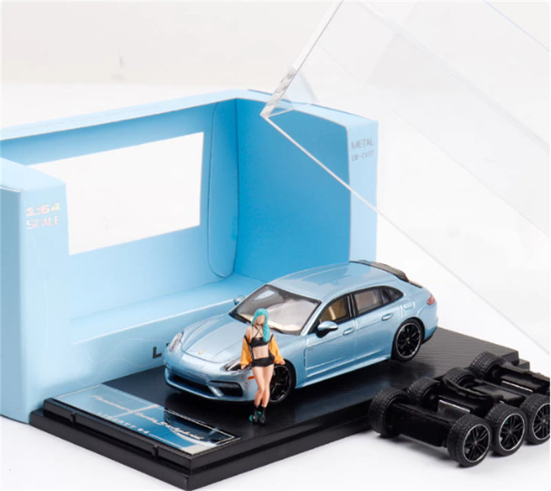 Liberty 64 Porsche Panamera Turbo S ice blue w/ Figure and wheels 1:64 Car Pre-built Airliner Model Display view9
