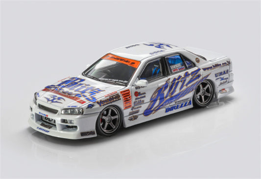 Mortal Nissan GTR ER34 BLITZ D1GP SKYLINE URAS Modified Edition 04 style no tail wing Limited Edition 899PCS ONLY 1:64 Car Pre-built Model view1