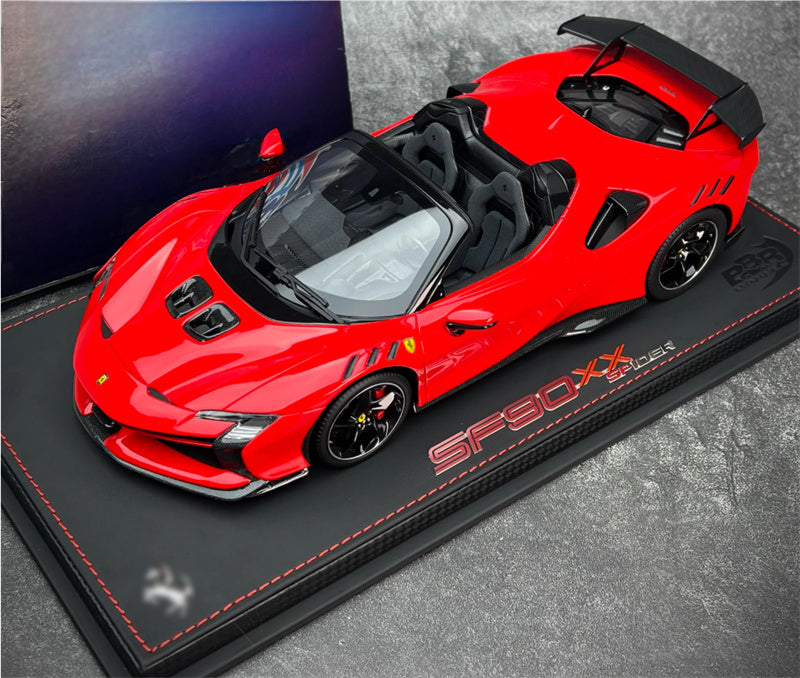 BBR MODELS Ferrari SF90XX Spider Rosso Crosa Limited Edition 150PCS ONLY Leather base 1:18 Car Pre-built Model view7