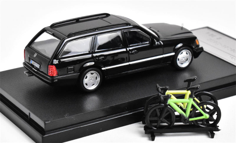 Mortal Mercedes Benz E-Class E300 station wagon S124 with 2 bicycles and luggage rack Black - Silver Wheel Regular Edition Limited Edition 599PCS ONLY 1:64 Car Pre-built Model view2