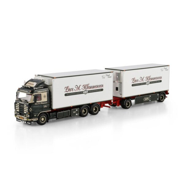 1:50 SCANIA LARS KLEMMENSEN 3 Series 6X2 REEFER DRAWBAR TURNTABLE TRAILER 5 AXLE WSI Diecast Model