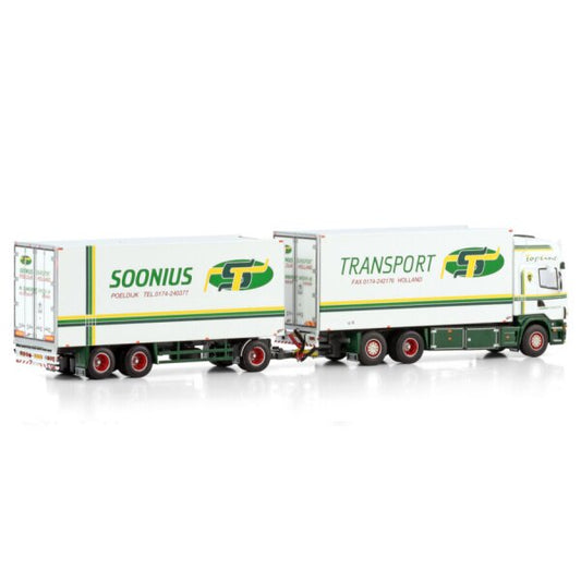 1:50 SCANIA SOONIUS R4 6X2 REEFER DRAWBAR TURNTABLE TRAILER 6 AXLE WSI Diecast Model