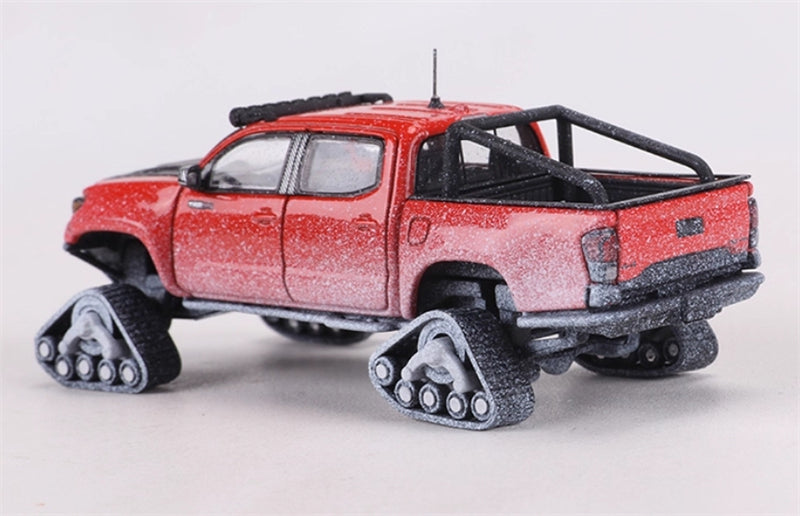 GCD Toyota Tacoma Snow Edition with tank track Snowflake Orange Red LHD 1:64 Truck Pre-built Model view6
