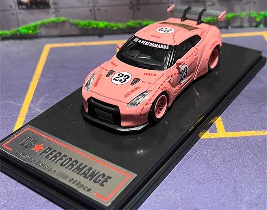 Oldtime Model Nissan GTR R35 LB PERFORMANCE wide body modification Pink Pig 23# 1:64 Car Pre-built Airliner Model Display view1