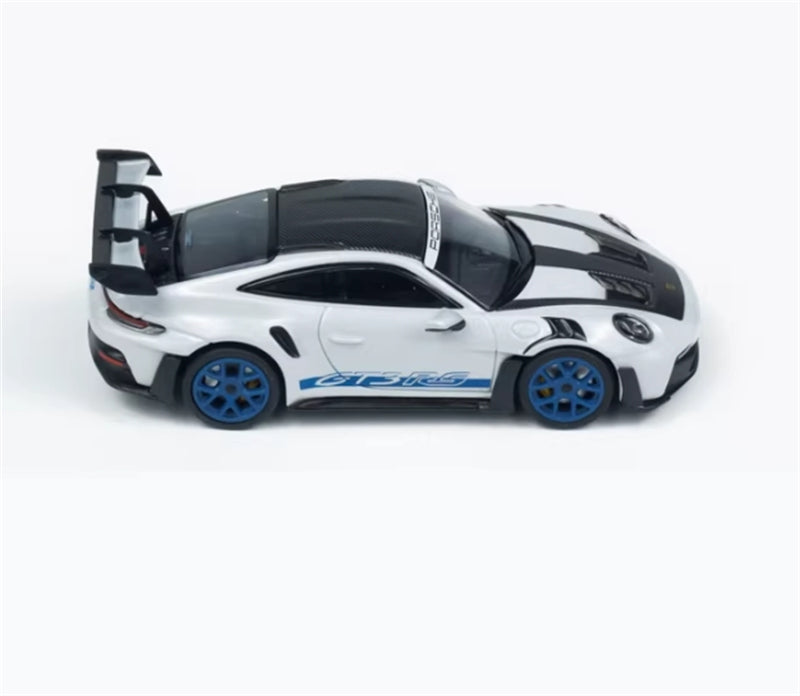 MINICHAMPS Porsche 911 GT3 RS 2024 Grey w/ Blue Wheels Limited Edition 1:64 Car Pre-built Model