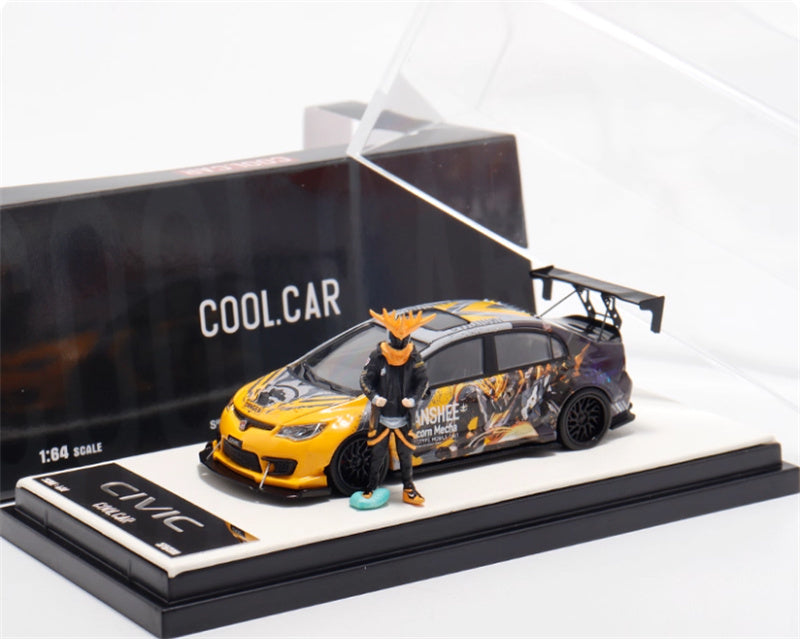 COOL.CAR Honda Civic FD2 explosive redesign mecha livery Yellow Figure Version Limited Edition 500PCS ONLY 1:64 Car Pre-built Model view4