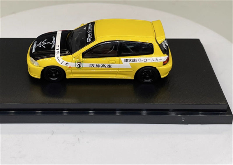 SW Honda Civic EG6 Yellow Hanshin Expressway Limited Edition 499PCS ONLY 1:64 Car Pre-built Model view3