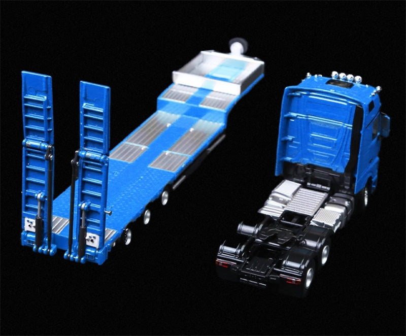TimeMicro & Perka Mercedes BENZ ACTROS FLATBED TRANSPORT VEHICLE Blue 1:64 Truck Pre-built Model view5