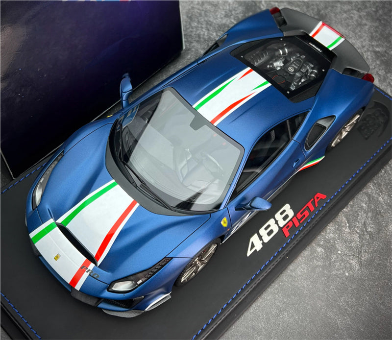 BBR MODELS Ferrari 488 Pista #73 Abu Dhabi Blue Limited Edition Leather base 1:18 Car Pre-built Model view6