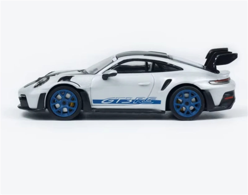 MINICHAMPS Porsche 911 GT3 RS 2024 Grey w/ Blue Wheels Limited Edition 1:64 Car Pre-built Model