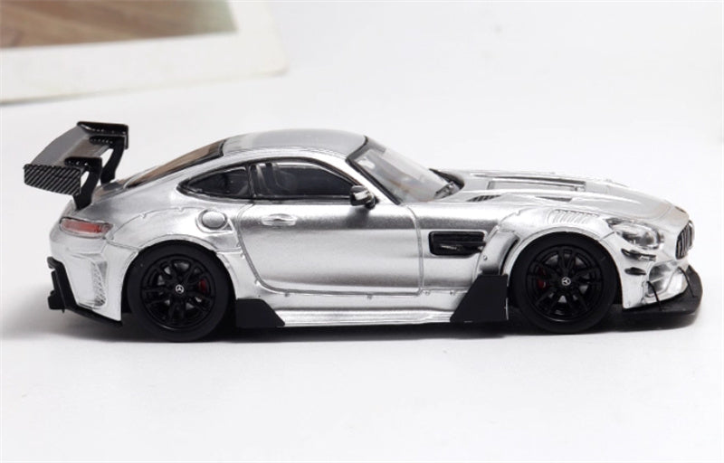 BSC Mercedes AMG GT-S Carbonerre modified big rear wing sports car metallic silver Limited Edition 1:64 Car Pre-built Model view3