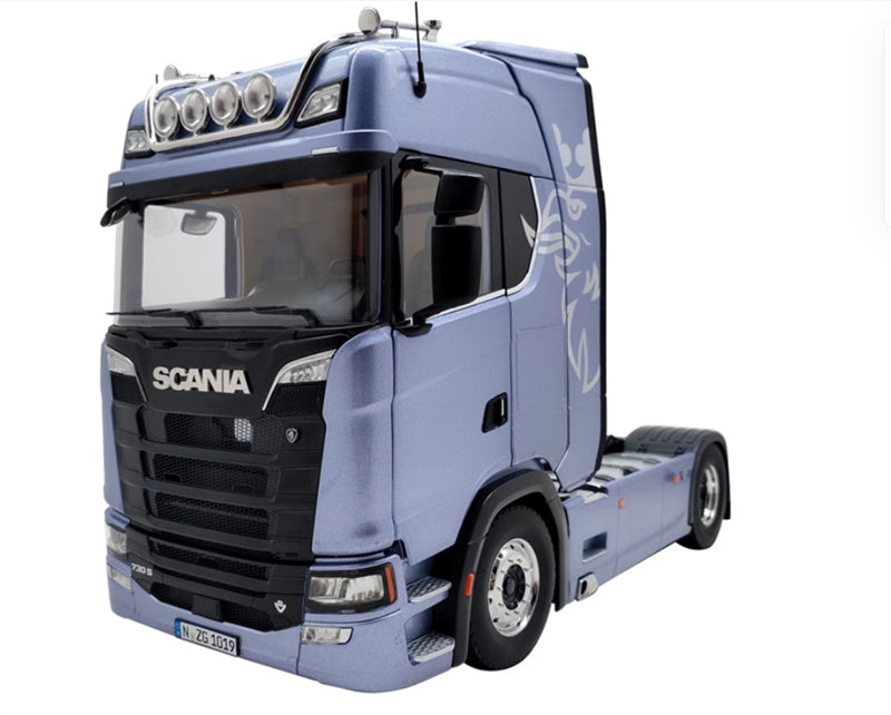 NZG SCANIA 730S Blue V8 transport vehicle + double-layer trailer 1:18 DIECAST Truck Lorry