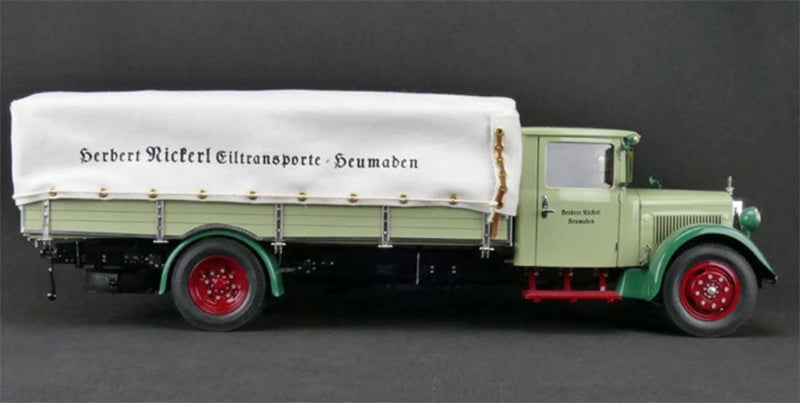 CMC Mercedes Benz LKW LO2750 Truck Transport w/ Tarpaulin Green 1:18 Truck Pre-built Model view2