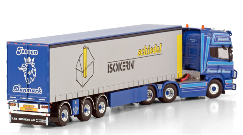 WSI  SCANIA R4 TOPLINE 6X2 TAG AXLE CURTAINSIDE TRAILER - 3 AXLE Rasmus K Jensen schiedel ISOKERIN 1:50 Truck Pre-built Model