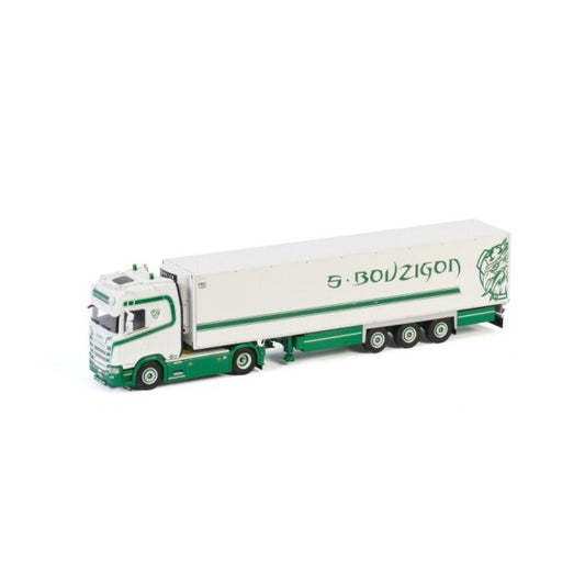 1:50 SCANIA S. BOUZIGON S HIGHLINE CS20H 4X2 REEFER TRAILER 3 AXLE WSI  White - Green DIECAST Model