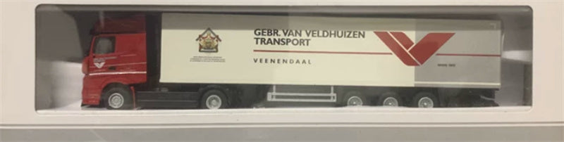 1:87 Mercedes-Benz Gebr. Van Veldhuizen Transport Arocs MP4 Big Space 4x2+ Boxtrailer 3 Axle WSI   Diecast Model