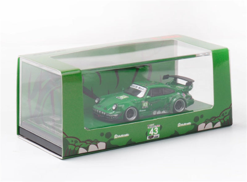 FLAME Porsche RWB 964 Green Dinosaurs Limited Edition 499PCS ONLY RAUH - Welt 1:64 Car Pre-built Model view8
