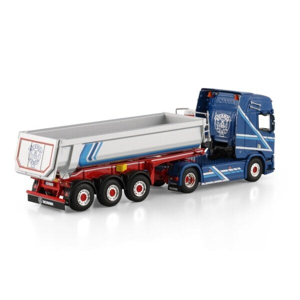 1:50 SCANIA AUGST R HIGHLINE CR20H 4X2 HALF PIPE TIPPER TRAILER 3 AXLE WSI   DIECAST Model