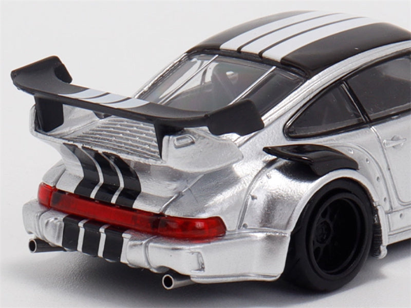 Star Model Porsche RWB 964 GT Tail Wing Edition Limited Edition Silver Black Line w/ Figure 1:64 Car Pre-built Model view7