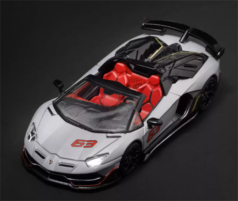 Max well Lamborghini Aventador SVj 63 # Battle Grey Convertible 1:64 Car Pre-built Airliner Model Display view3