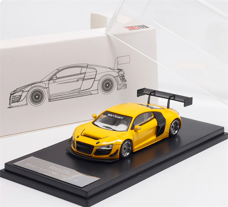 LeManFang Audi R8 LMS ULTRA high tail modified racing Yellow 1:64 Car Pre-built Model view6