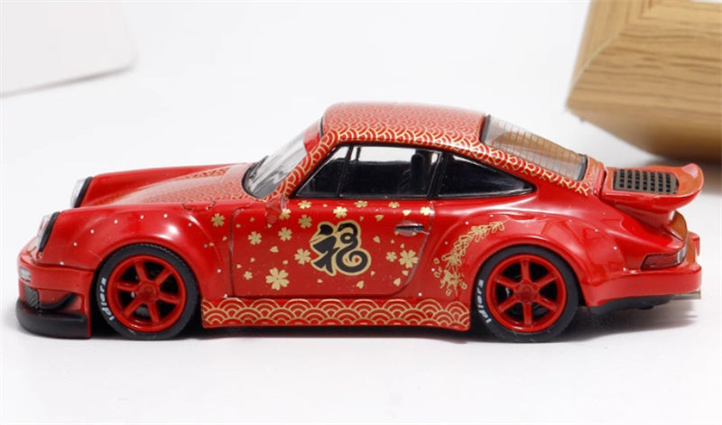 mymodelcollect Porsche RWB 964 Red New Year's Edition Limited Edition RAUH - Welt 1:64 Car Pre-built Model view4