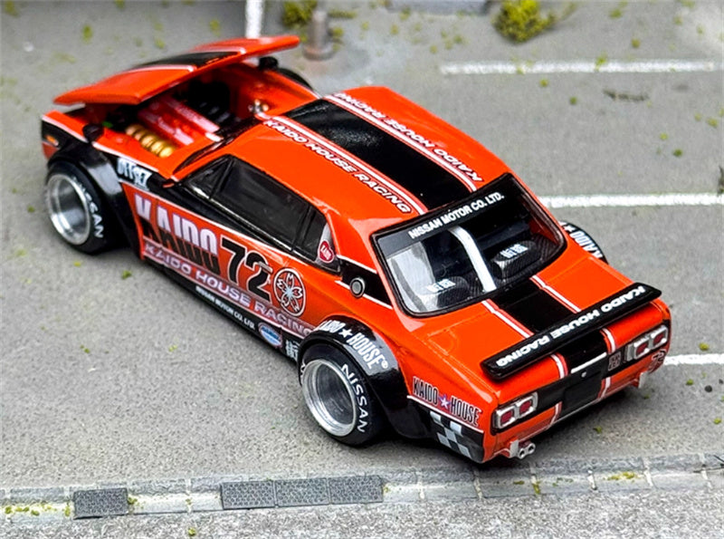 KaidoHouse x MiniGT Nissan Skyline 2000GT-R (KPGC10) Kaido Racing V1 China Edition Orange black Stripes color box packaging 1:64 Car Pre-built Model view2
