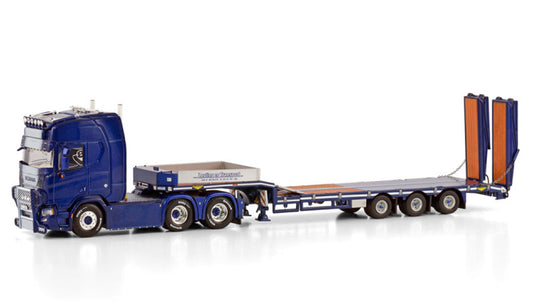 WSI SCANIA R HIGHLINE CR20H SEMI LOWLOADER - 3 AXLE WITH RAMPS Lasting & Transport ALTA 1:50 Model