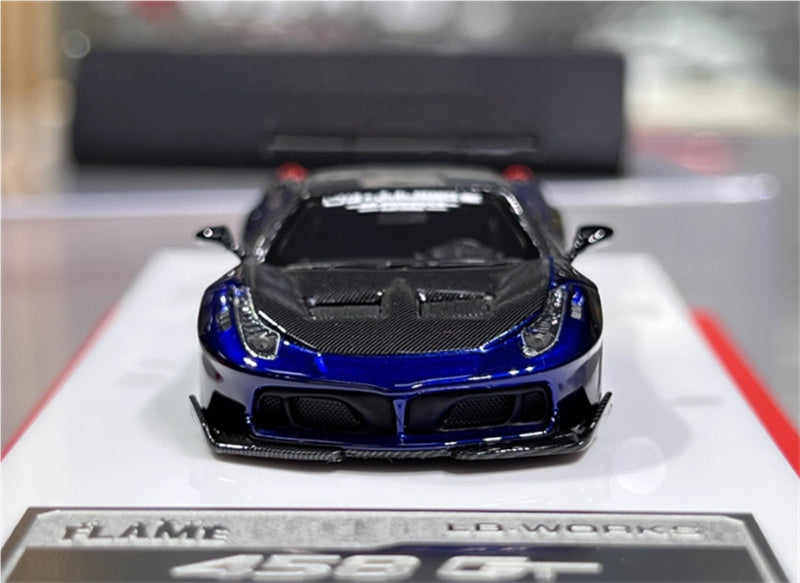 Flame Ferrari 458 GT LBWK wide body modified car Limited Edition 299PCS ONLY Metal Blue 1:64 Car Pre-built Model view6
