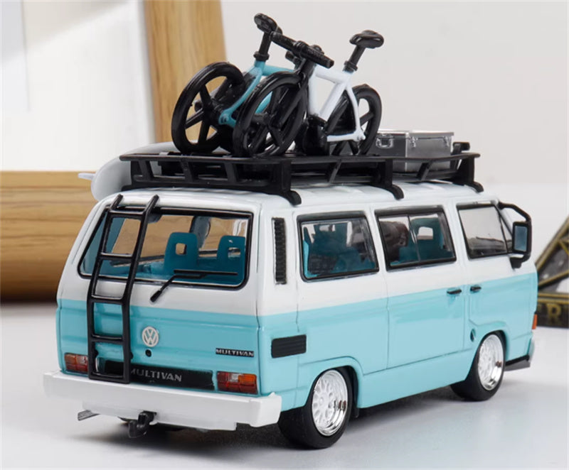 Mortal Model Volkswagen T3 Van BBS T Blue White Double Splicing 1:64 Car Pre-built Airliner Model Display view4
