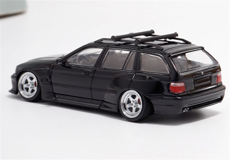Mortal Third Generation BMW 3 Series E36 Four-Door Touring Black Lowered Version Limited Edition 499PCS ONLY 1:64 Car Pre-built Model view5