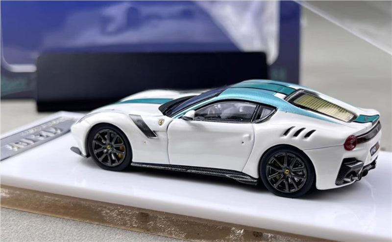 Stance Hunters Ferrari F12 TDF Supercar Limited Edition 499PCS ONLY White - green stripes 1:64 Car Pre-built Model view2