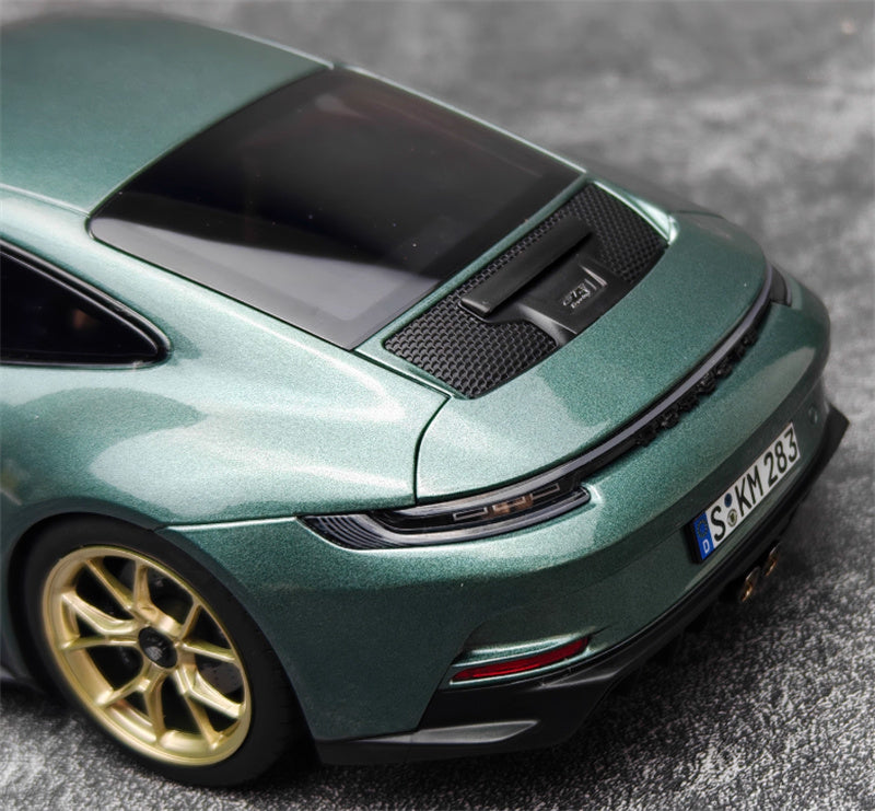 NOREV 2021 Porsche 911 GT3 Malachite green gold wheel No tail version 1:18 Car Pre-built Model view2