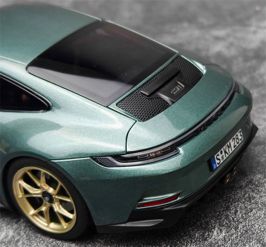 NOREV 2021 Porsche 911 GT3 Malachite green gold wheel No tail version 1:18 Car Pre-built Model view2
