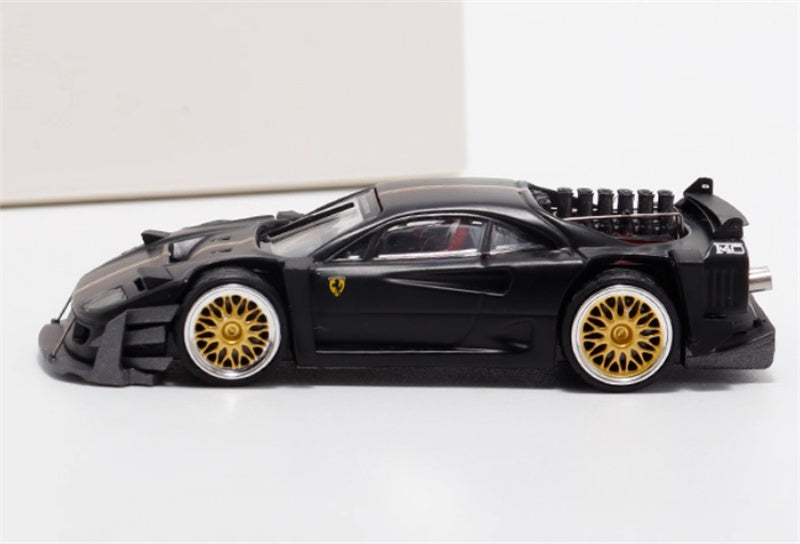 Autobots Models Ferrari F40 Yasid sports car Explosive redesign Black - Gold Wheel Italian Stripes 1:64 Car Pre-built Model view3