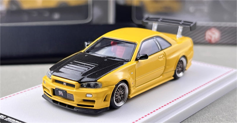 Focal Horizon Nissan GT-R Z-Tune R34 Carbon Cap High Tail Yellow Limited Edition 999PCS ONLY 1:64 Car Pre-built Model view1