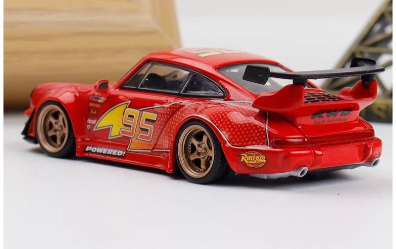 1:64 Porsche 964 Red Lightning McQueen DECODE Golden Wheel Limited 500 pcs DIECAST Car Model
