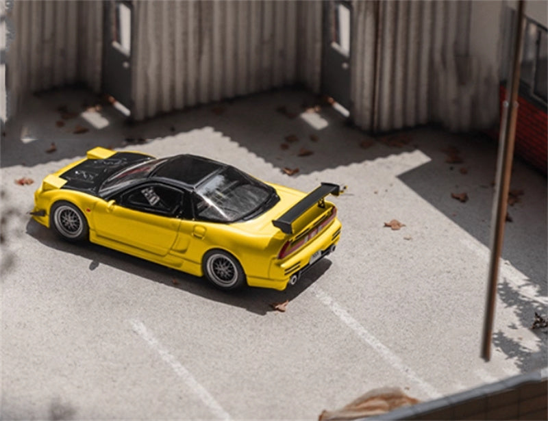 Fuji Honda NSX first generation NA1 standing lamp version Yellow Black top silver wheel 1:64 Car Pre-built Model view3