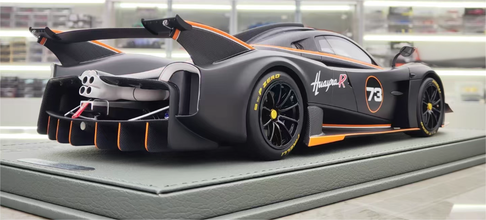 BBR MODELS Pagani Huayra R Limited Edition Matte Black Pirelli P Zero 1:18 Car Pre-built Model view3