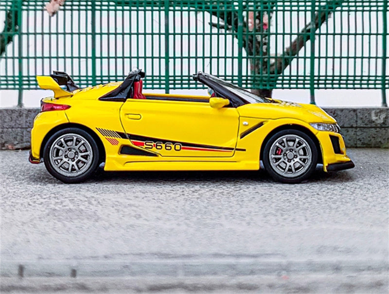 Mortal Honda S660 Mugen Convertible Wide body modified version Small tail yellow - with top cover Limited Edition 499PCS ONLY 1:64 Car Pre-built Model view7