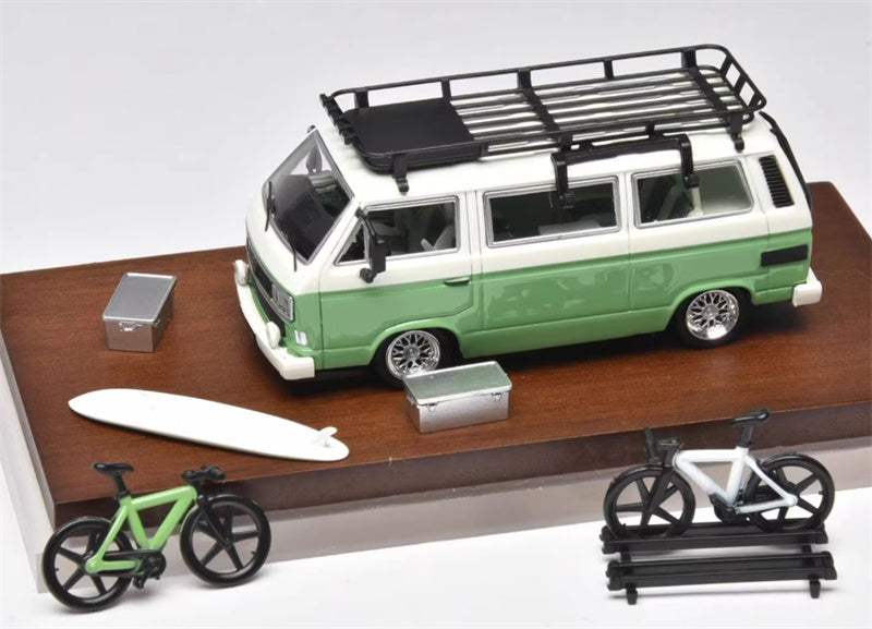 Mortal Model Volkswagen T3 Van BBS Low lying version White green double spelling With accessories 1:64 Car Pre-built Airliner Model Display view1