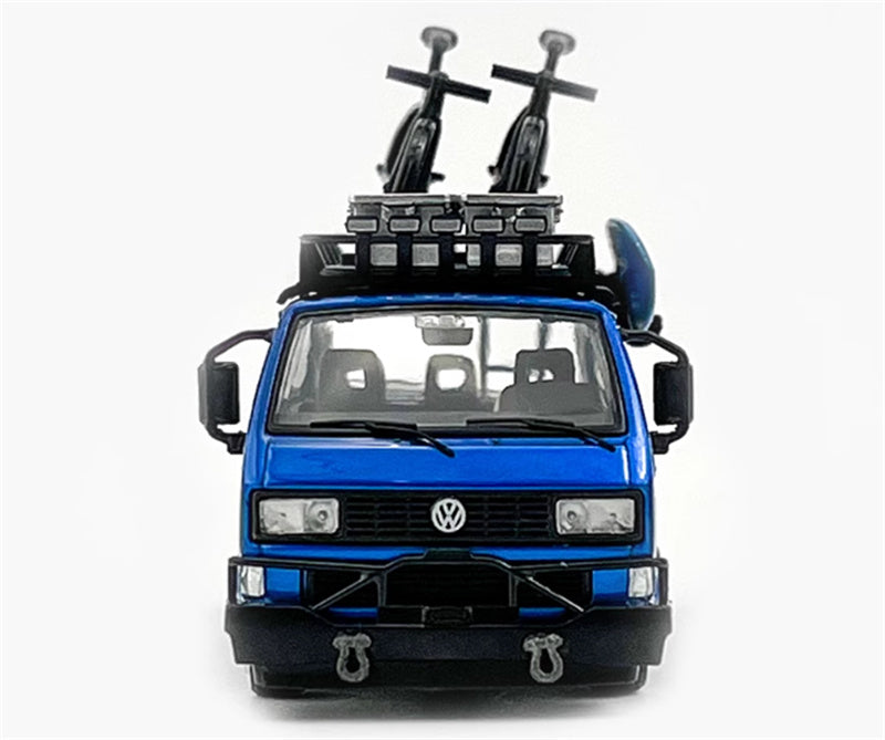 Mortal VW T3 Magway van BBS Lowered Version Transparent Blue with Accessories 1:64 Car Pre-built Model view6